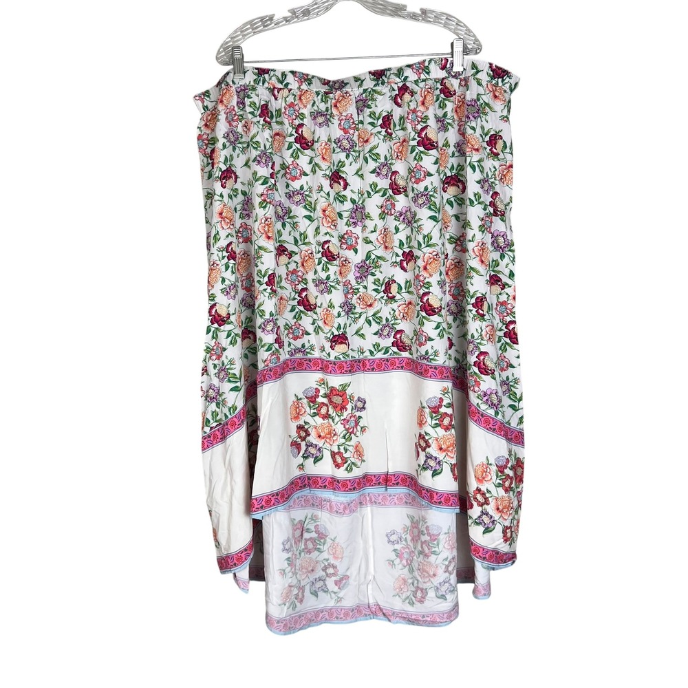 Lane Bryant Floral High Low Maxi Skirt White Pink Boho Rayon Plus Size 26/28
